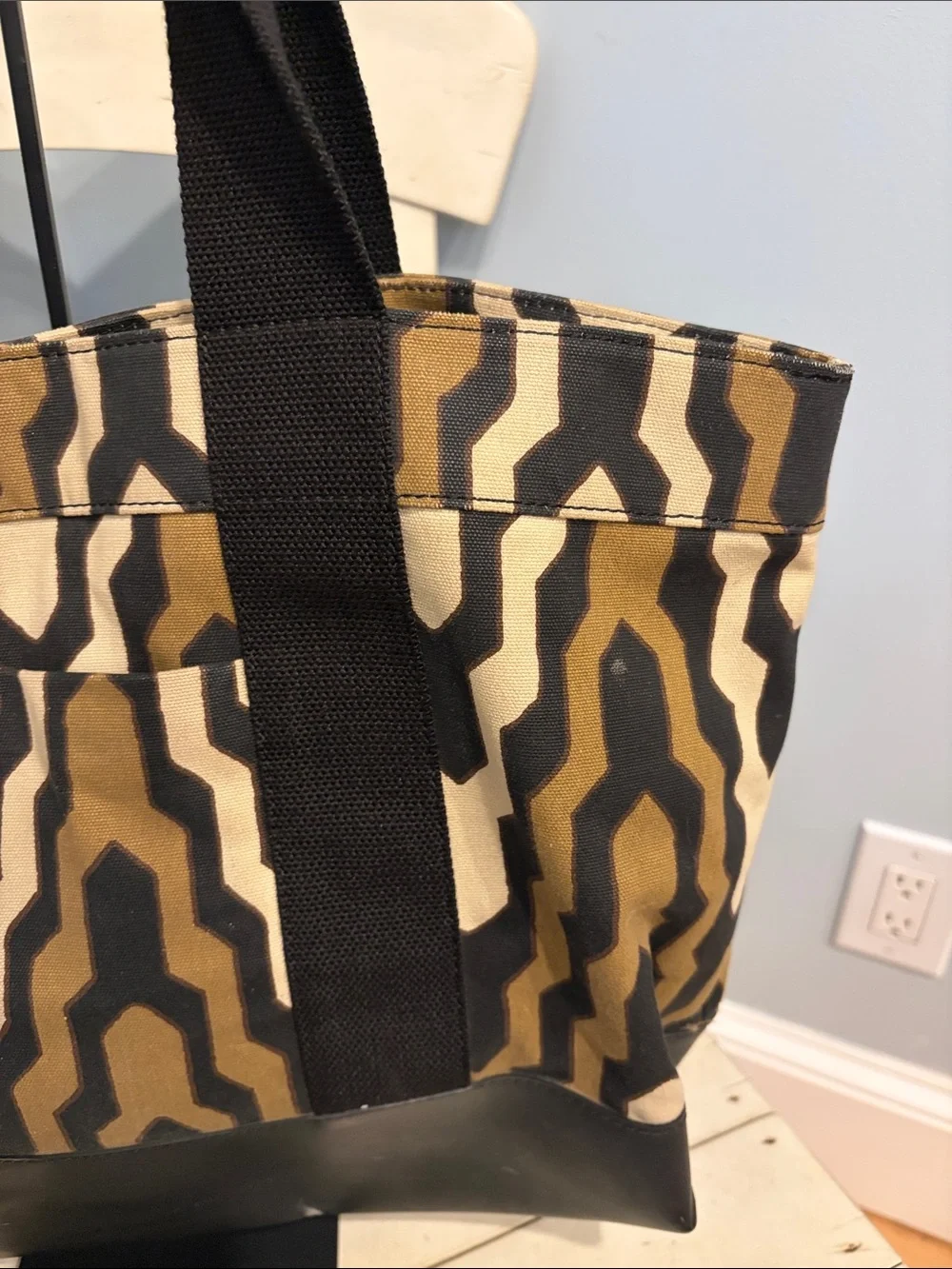 Tory Burch Ella Tote Canvas Bag in Black, Brown & Cream